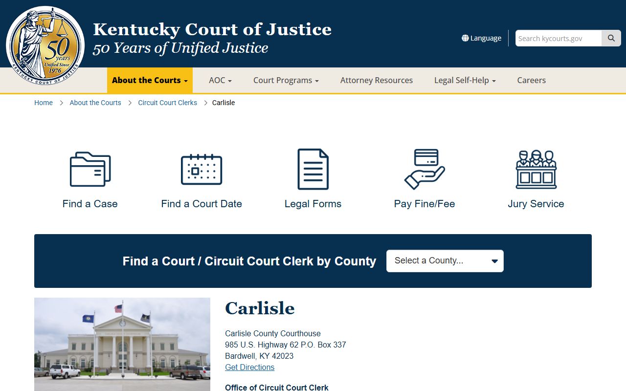 Carlisle County court records after arrest courthouse page