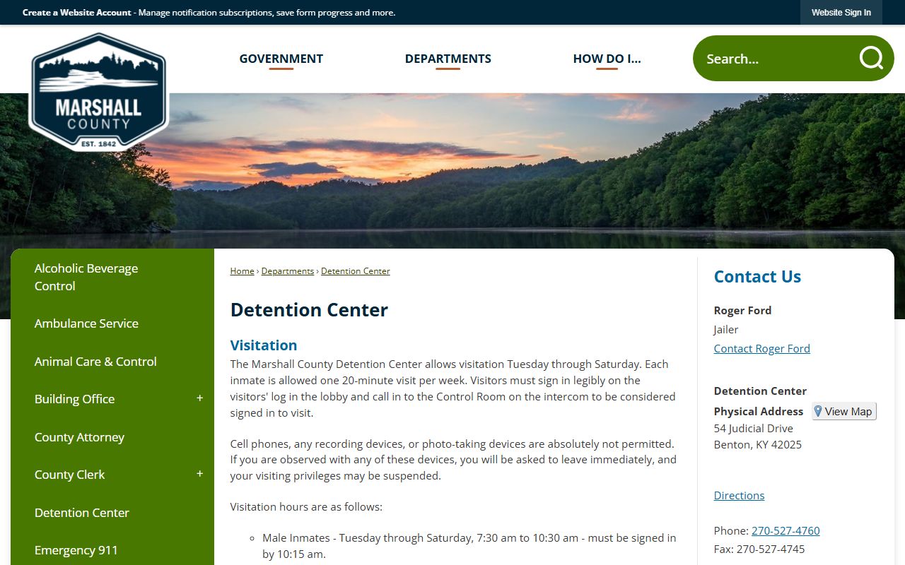 Marshall County Detention Center inmate information and facility records page